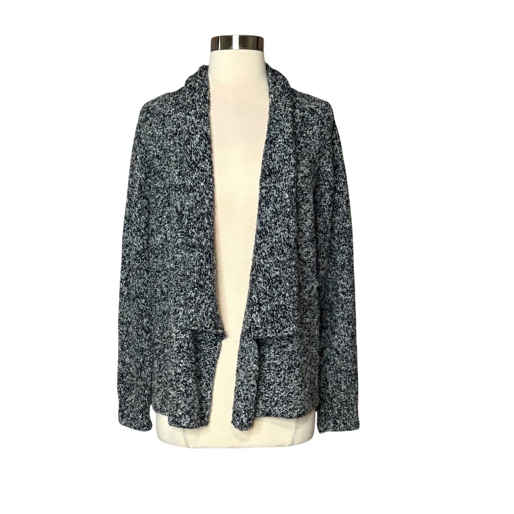 Chaus Women's Marled Open Front Cardigan Sweater Gray Black White Small